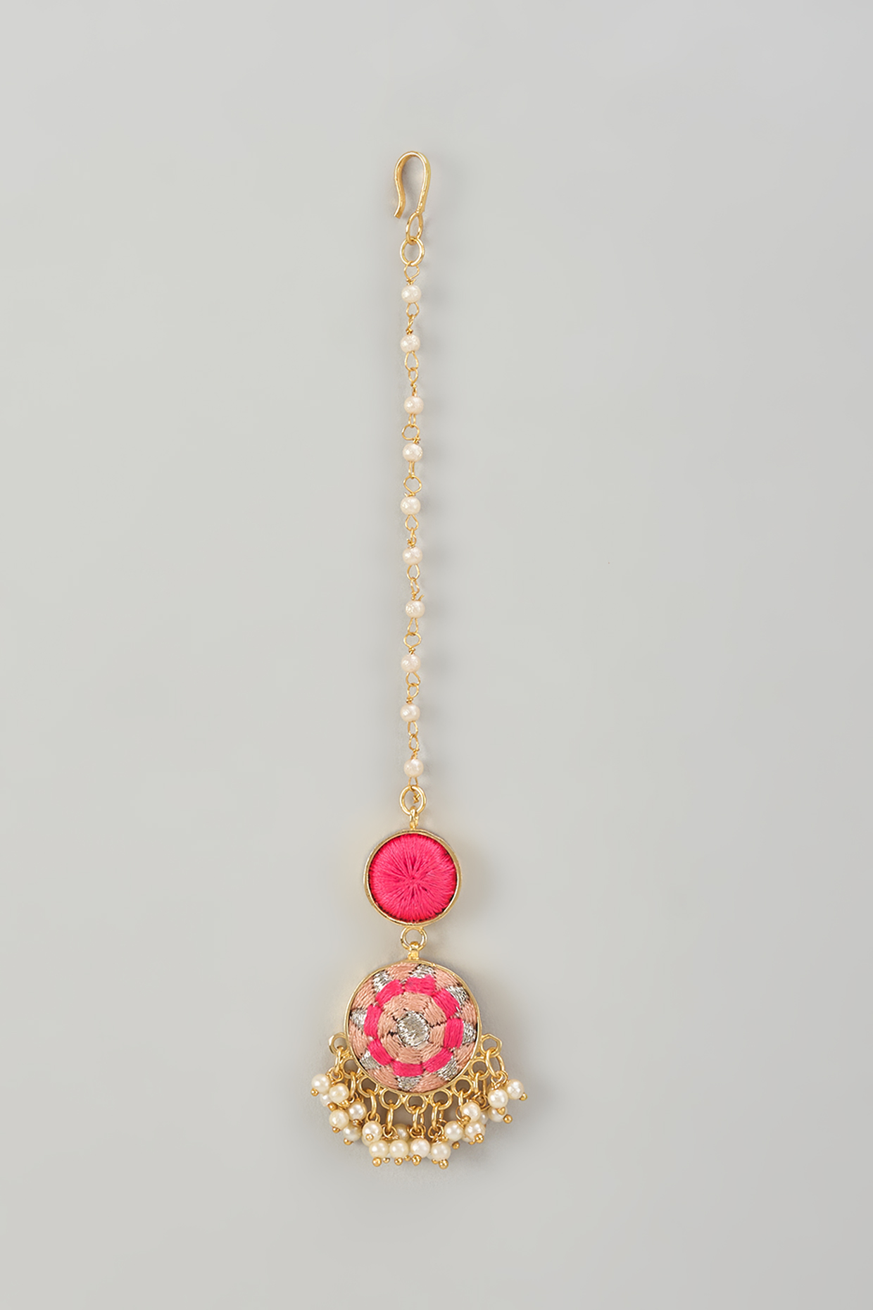 Gold Finish Silk Thread & Pearl Embellished Maangtikka by Bauble Bazaar at Pernia's Pop Up Shop