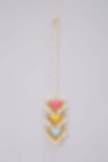Gold Plated Pearl Bead & Multi-Colored Silk Embroidered Maangtikka by Bauble Bazaar at Pernia's Pop Up Shop