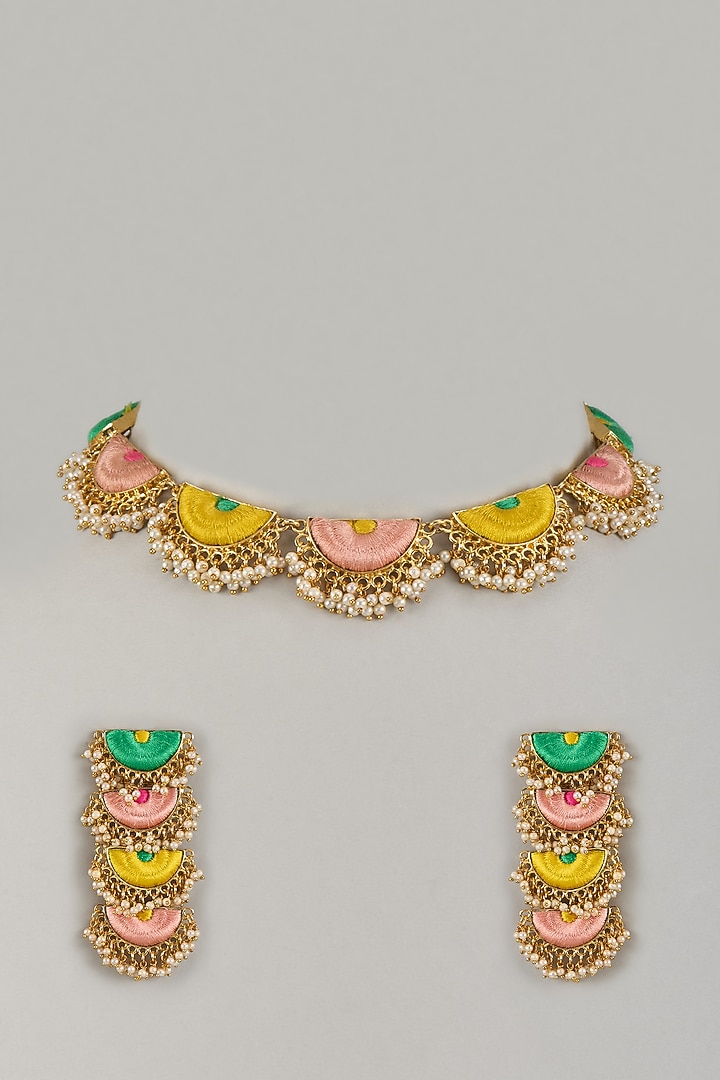Gold Plated Multi-Colored Enameled Necklace Set by Bauble Bazaar at Pernia's Pop Up Shop