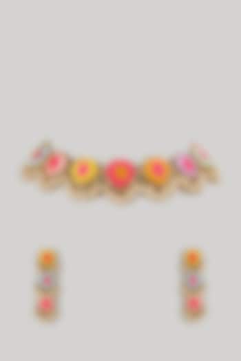 Gold Plated Multi-Colored Enameled Necklace Set by Bauble Bazaar at Pernia's Pop Up Shop