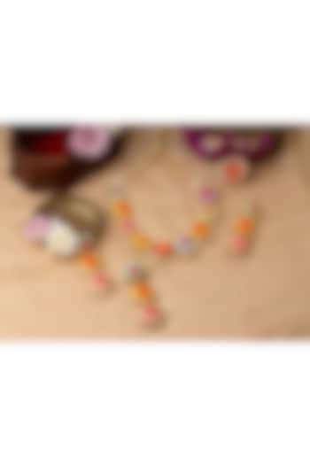 Matte Gold Finish Multi-Colored Embroidered Layered Necklace Set by Bauble Bazaar at Pernia's Pop Up Shop