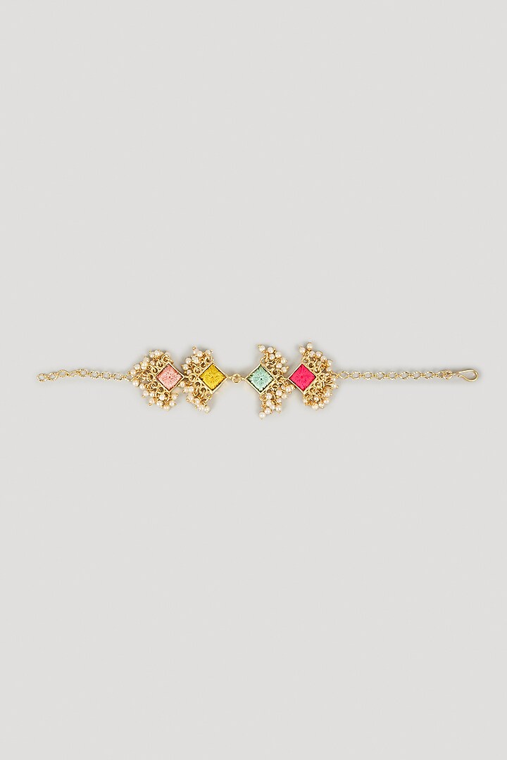Matte Gold Finish Embroidered Layered Necklace Set by Bauble Bazaar at Pernia's Pop Up Shop