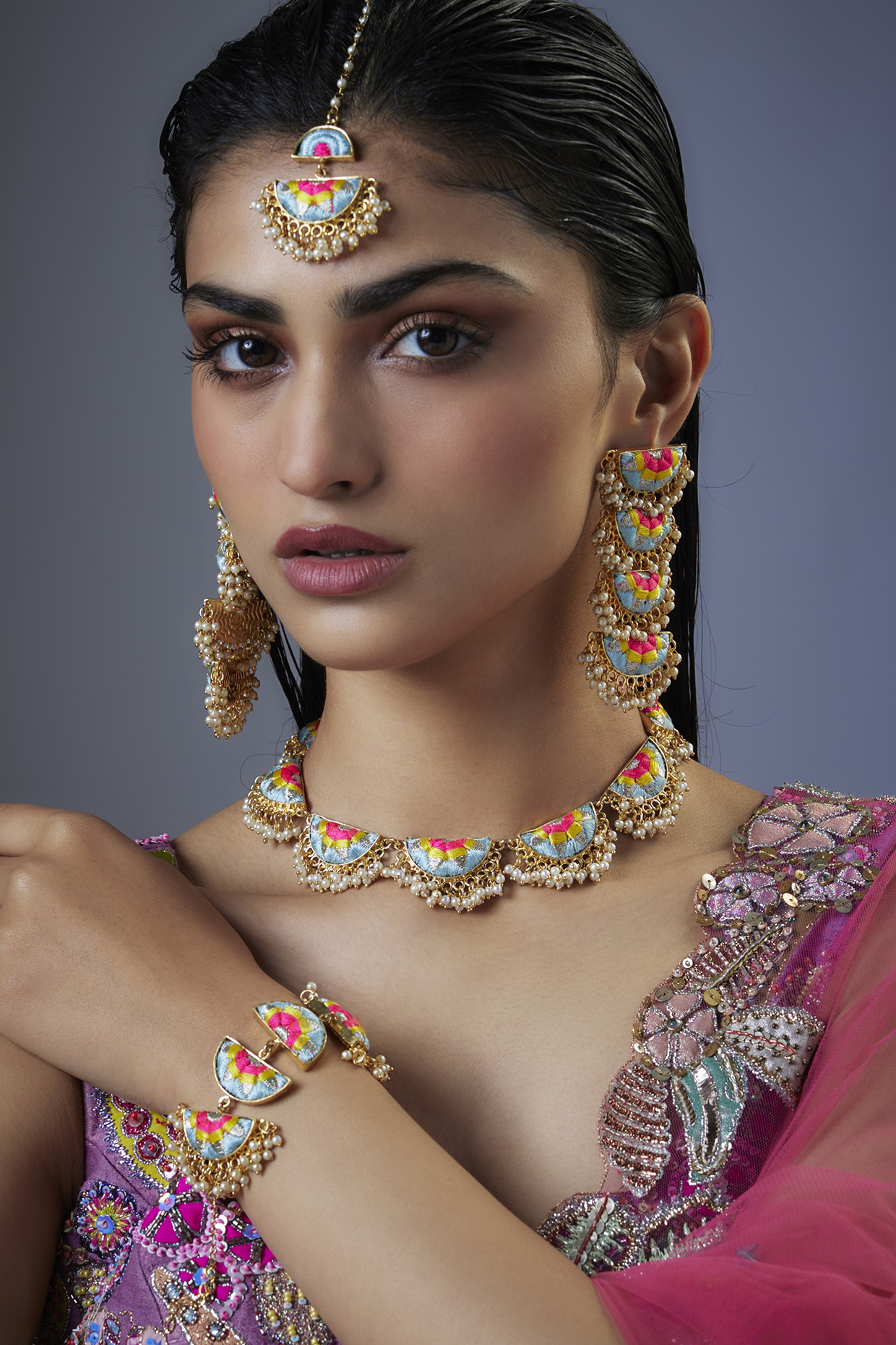Gold Plated Enameled Necklace Set by Bauble Bazaar at Pernia's Pop Up Shop