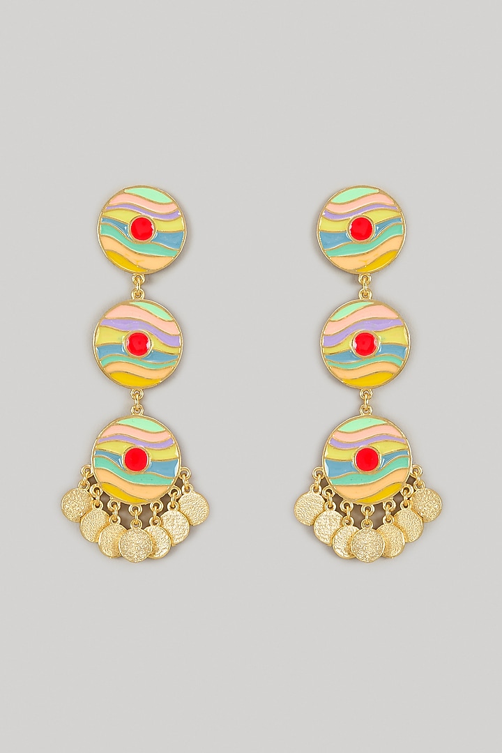 Gold Plated Multi-Colored Enameled Dangler Earrings by Bauble Bazaar at Pernia's Pop Up Shop