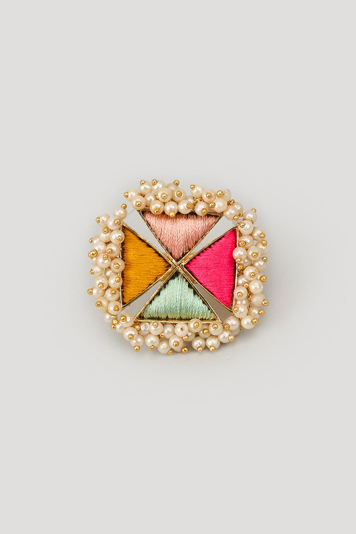 Matte Gold Finish Multi-Colored Embroidered & Pearl Ring by Bauble Bazaar at Pernia's Pop Up Shop