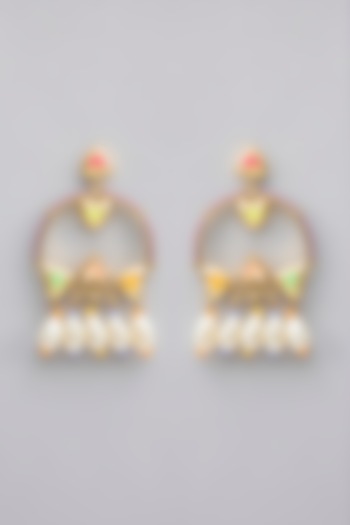 Gold Plated Pearl Beaded Multi-Colored Enameled Hoop Earrings by Bauble Bazaar at Pernia's Pop Up Shop