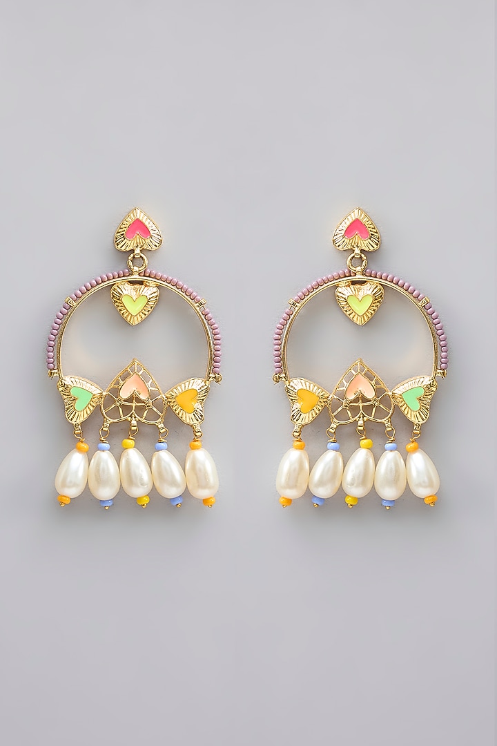 Gold Plated Pearl Beaded Multi-Colored Enameled Hoop Earrings by Bauble Bazaar at Pernia's Pop Up Shop