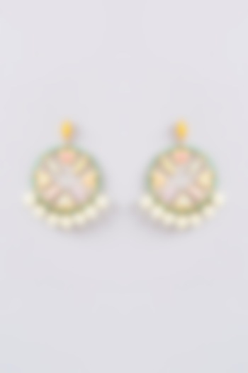 Gold Finish Multi-Colored Bead & Crystal Enameled Dangler Earrings by Bauble Bazaar at Pernia's Pop Up Shop