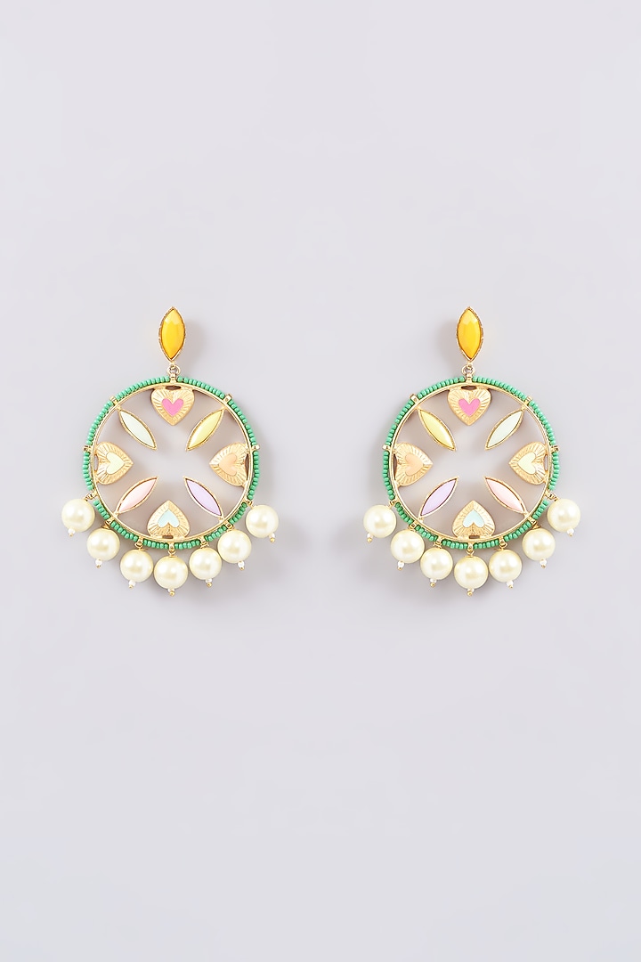 Gold Finish Multi-Colored Bead & Crystal Enameled Dangler Earrings by Bauble Bazaar at Pernia's Pop Up Shop