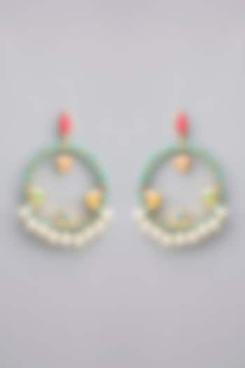 Gold Plated Pearl Multi-Colored Enameled Dangler Earrings by Bauble Bazaar at Pernia's Pop Up Shop