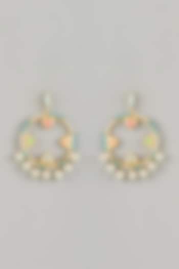 Gold Finish Swarovski & Crystal Enameled Dangler Earrings by Bauble Bazaar at Pernia's Pop Up Shop