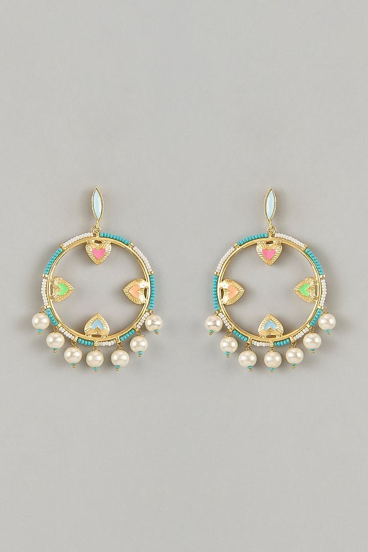 Gold Finish Swarovski & Crystal Enameled Dangler Earrings by Bauble Bazaar at Pernia's Pop Up Shop