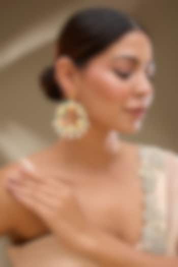 Gold Finish Pearl Enameled Dangler Earrings by Bauble Bazaar at Pernia's Pop Up Shop