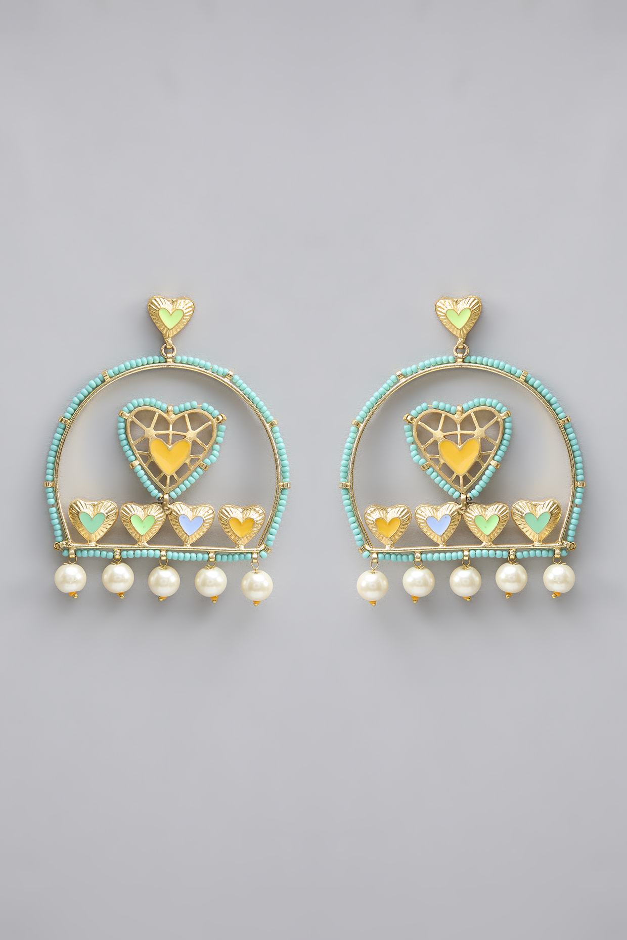 Gold Plated Pearl Multi-Colored Enameled Dangler Earrings by Bauble Bazaar at Pernia's Pop Up Shop