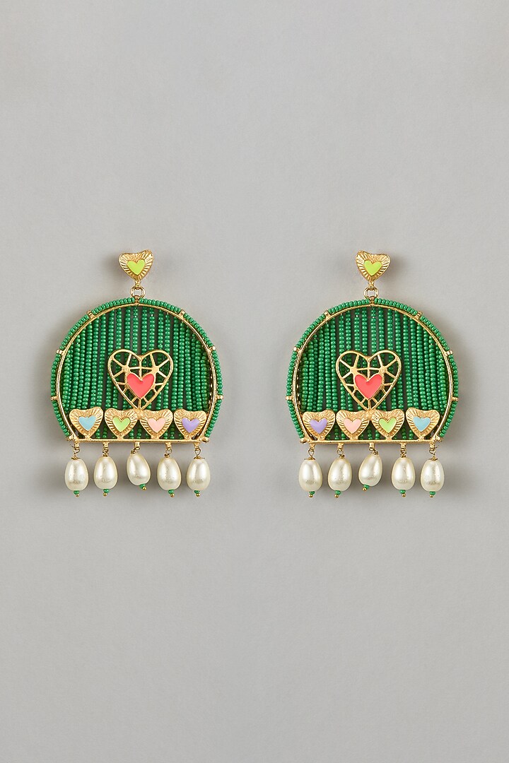 Gold Finish Swarovski Multi-Colored Enameled Jhumka Earrings by Bauble Bazaar at Pernia's Pop Up Shop