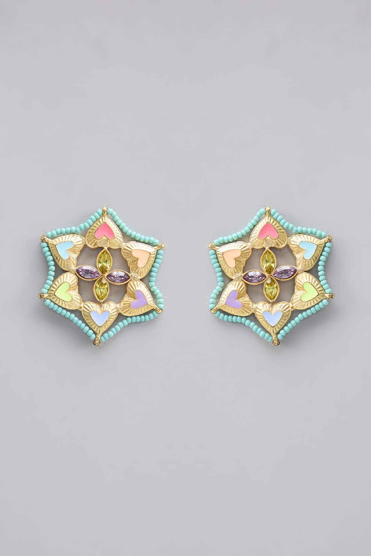 Gold Plated Pearl Multi-Colored Enameled Stud Earrings by Bauble Bazaar at Pernia's Pop Up Shop
