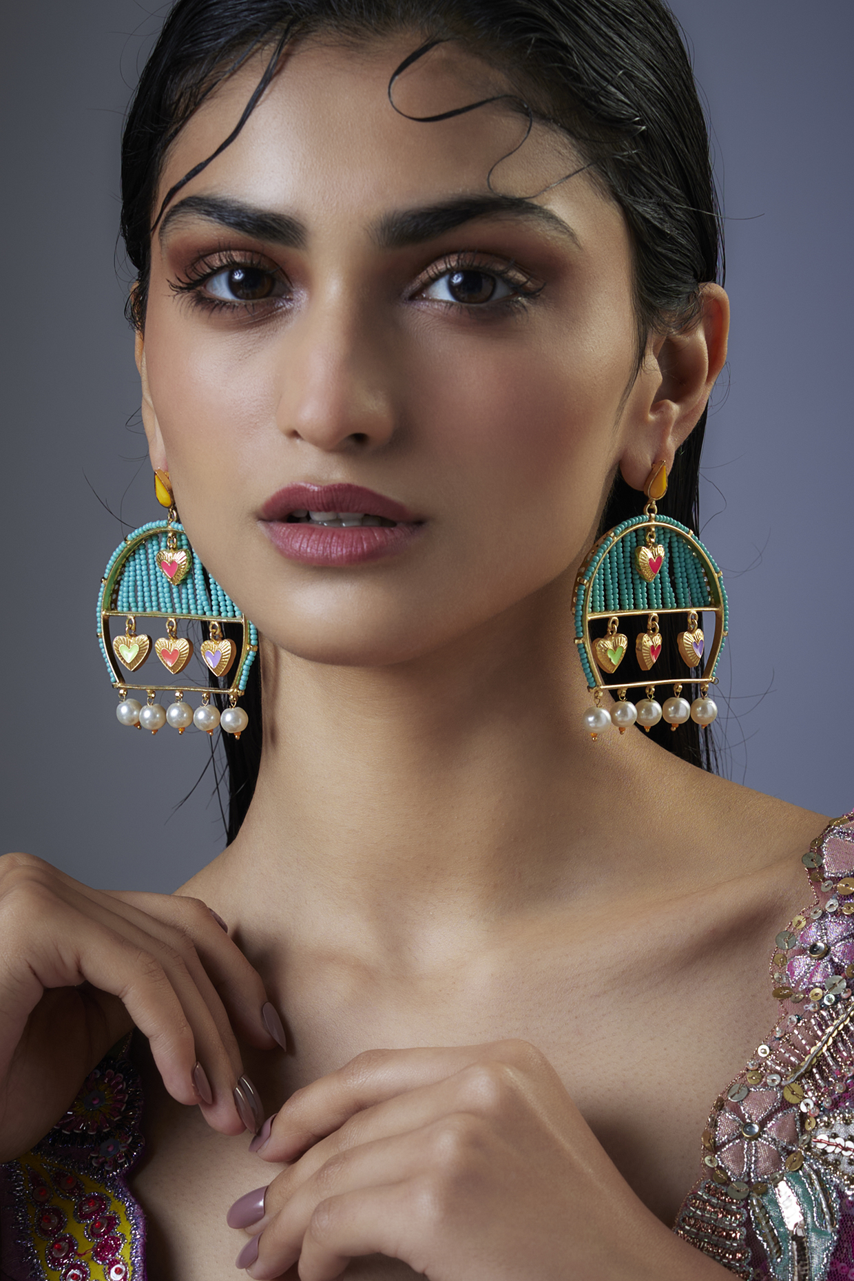 Gold Finish Crystal Multi-Colored Enameled Dangler Earrings by Bauble Bazaar at Pernia's Pop Up Shop