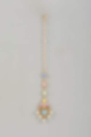 Gold Finish Beaded Enameled Maangtikka by Bauble Bazaar at Pernia's Pop Up Shop