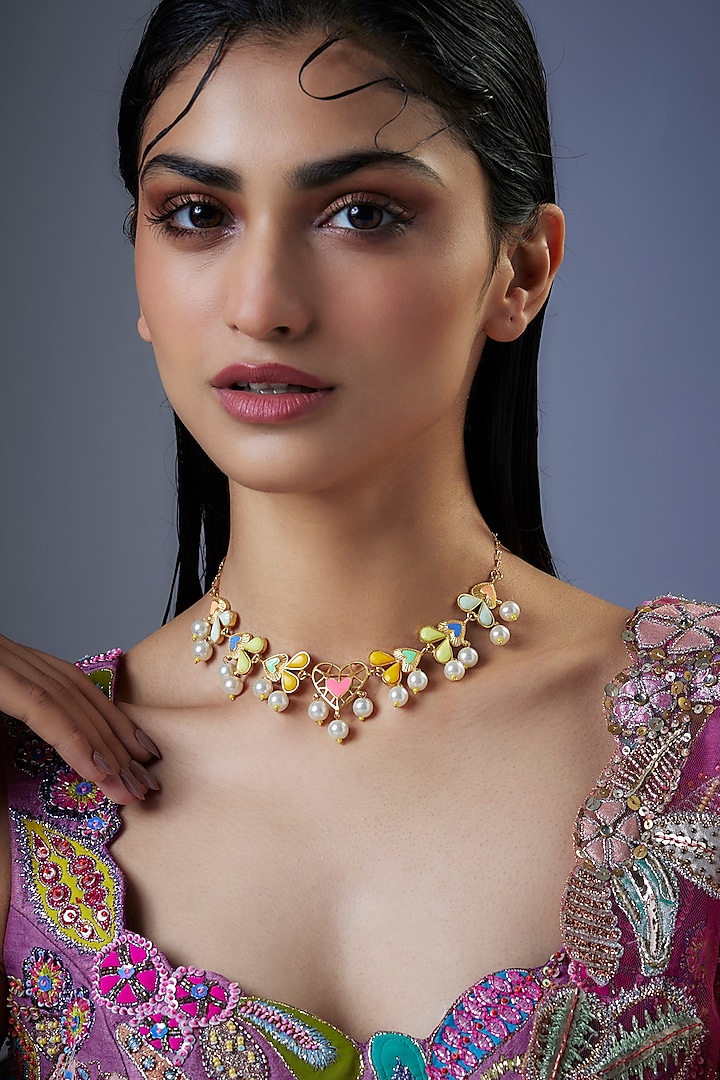 Gold Plated Enameled Necklace by Bauble Bazaar at Pernia's Pop Up Shop