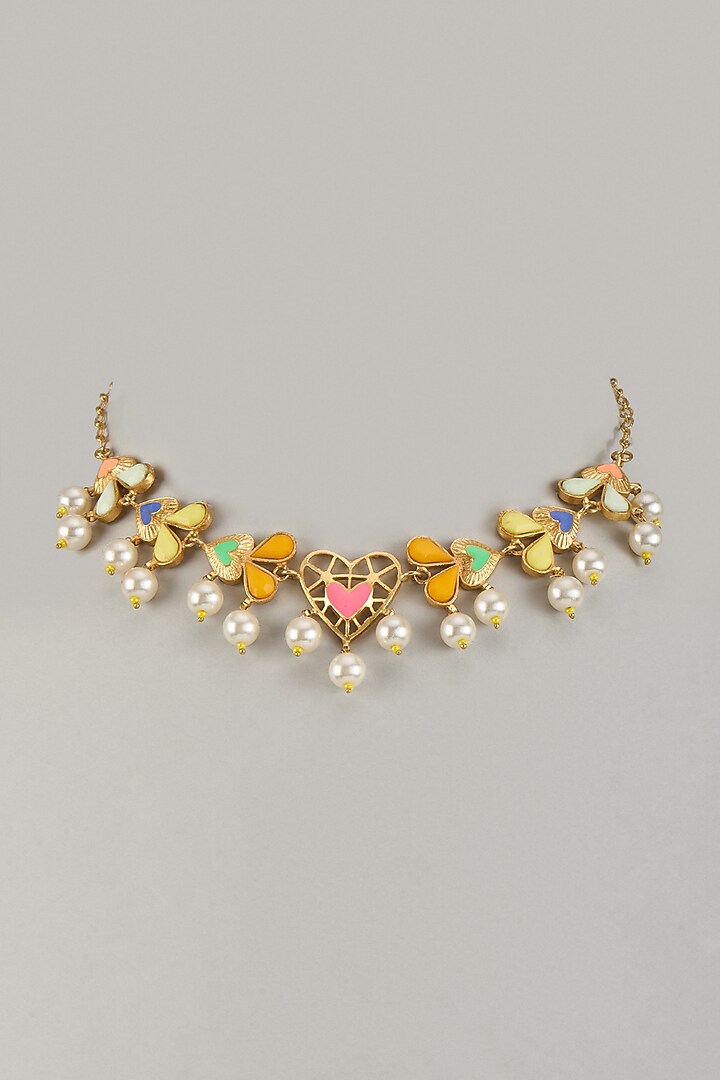 Gold Plated Enameled Necklace by Bauble Bazaar at Pernia's Pop Up Shop