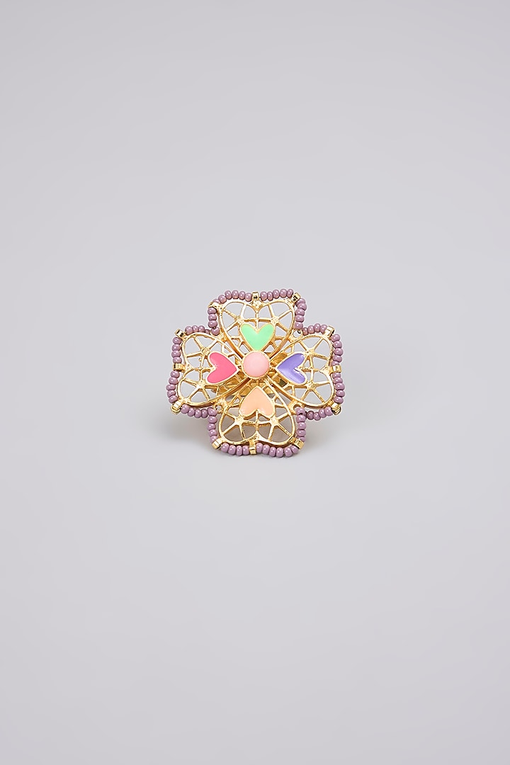 Gold Plated Pearl Cluster Enameled Ring by Bauble Bazaar at Pernia's Pop Up Shop