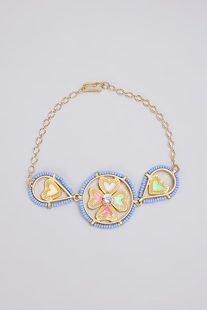 Gold Plated Pearl Enameled Bracelet by Bauble Bazaar at Pernia's Pop Up Shop