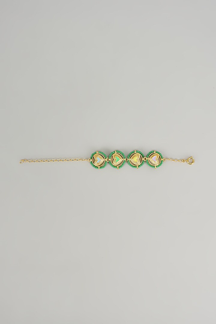 Gold Plated Coral Enameled Cuff by Bauble Bazaar at Pernia's Pop Up Shop