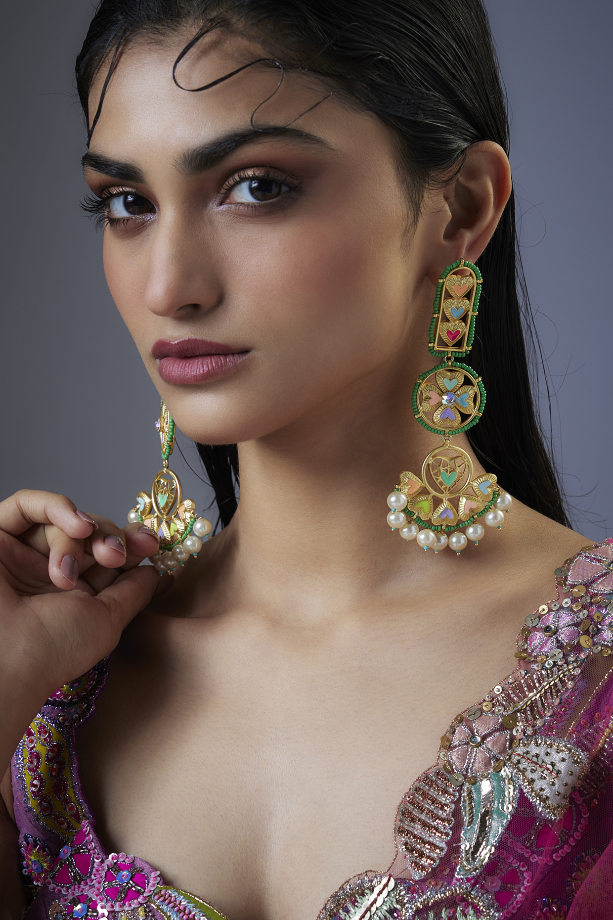 Gold Plated Swarovski Enameled Dangler Earrings by Bauble Bazaar at Pernia's Pop Up Shop