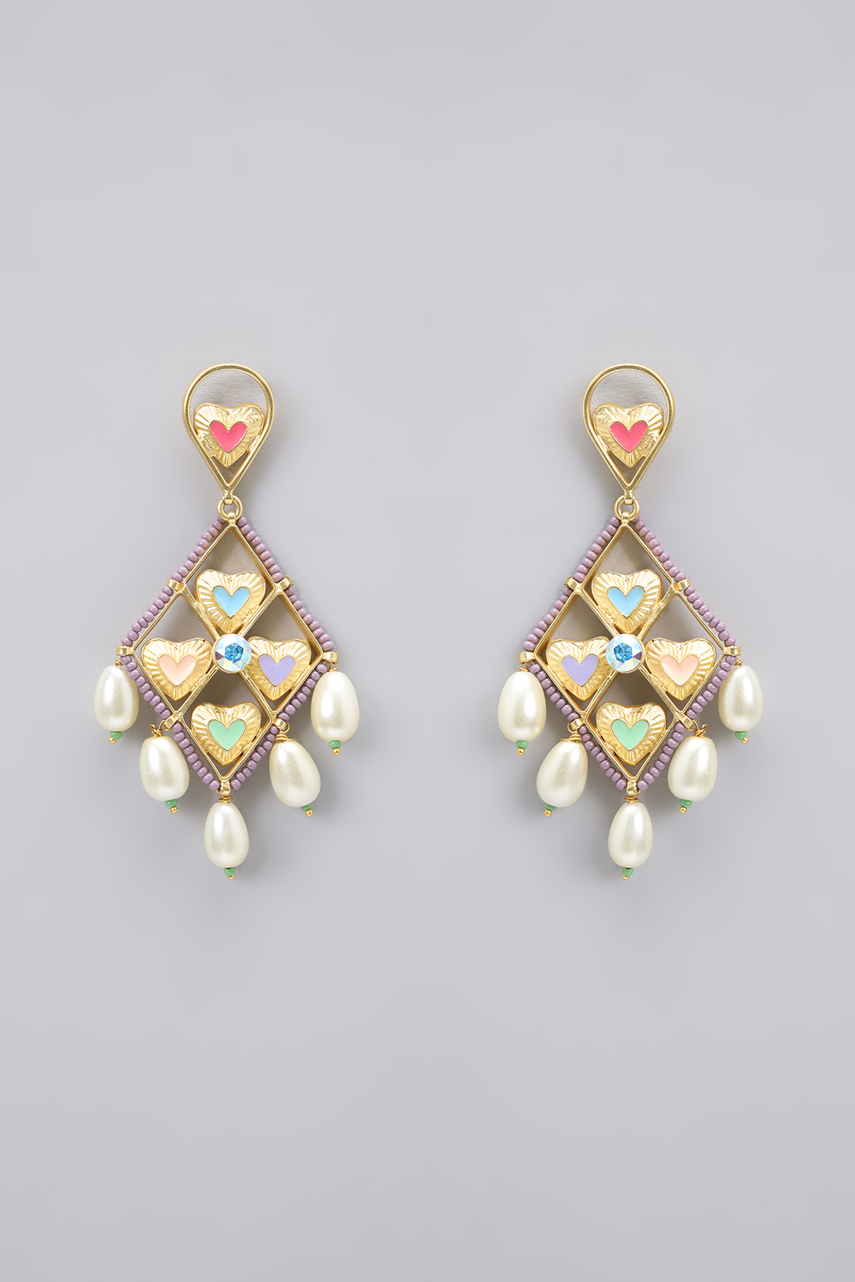 Gold Plated Pearl Enameled Dangler Earrings by Bauble Bazaar at Pernia's Pop Up Shop