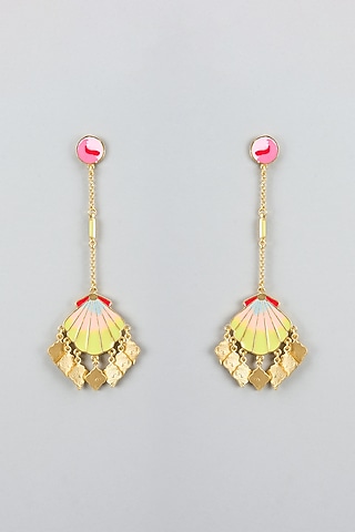 Gold Finish Pearl Multi-Colored Enameled Chandelier Earrings by Bauble Bazaar