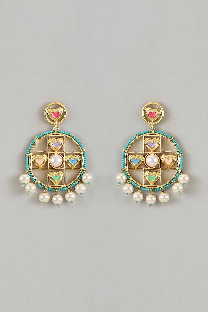 Gold Finish Swarovski Enameled Dangler Earrings by Bauble Bazaar at Pernia's Pop Up Shop