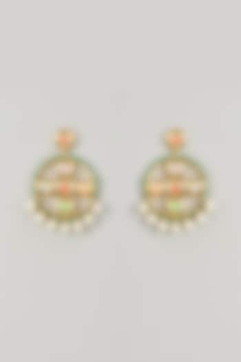 Gold Plated Ruby Enameled Dangler Earrings by Bauble Bazaar at Pernia's Pop Up Shop