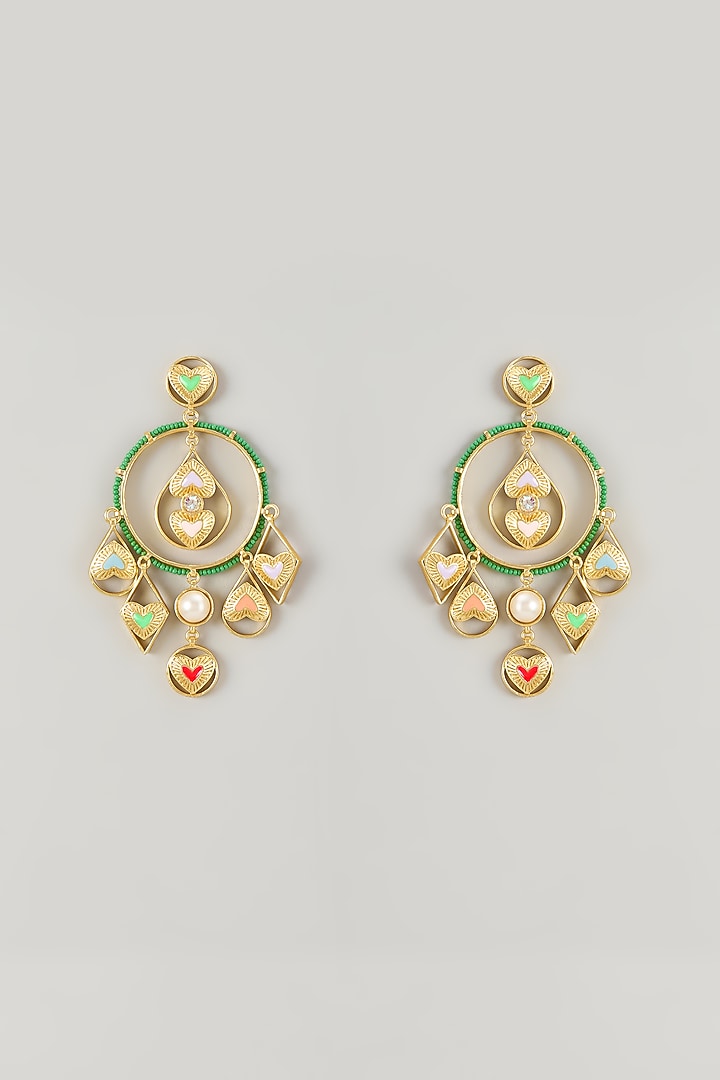 Gold Plated Multi-Colored Swarovski Crystal Enameled Dangler Earrings by Bauble Bazaar at Pernia's Pop Up Shop