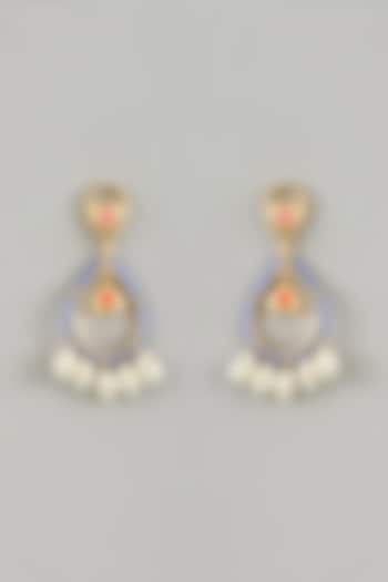 Gold Finish Crystal & Pearl Enameled Dangler Earrings by Bauble Bazaar at Pernia's Pop Up Shop