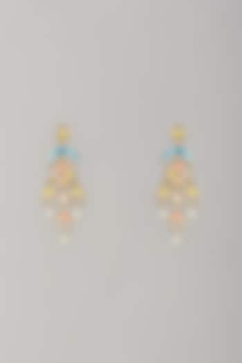 Gold Finish Pearl Multi-Colored Enameled Chandelier Earrings by Bauble Bazaar at Pernia's Pop Up Shop