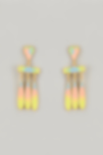 Gold Plated White & Blush Enameled Dangler Earrings by Bauble Bazaar at Pernia's Pop Up Shop