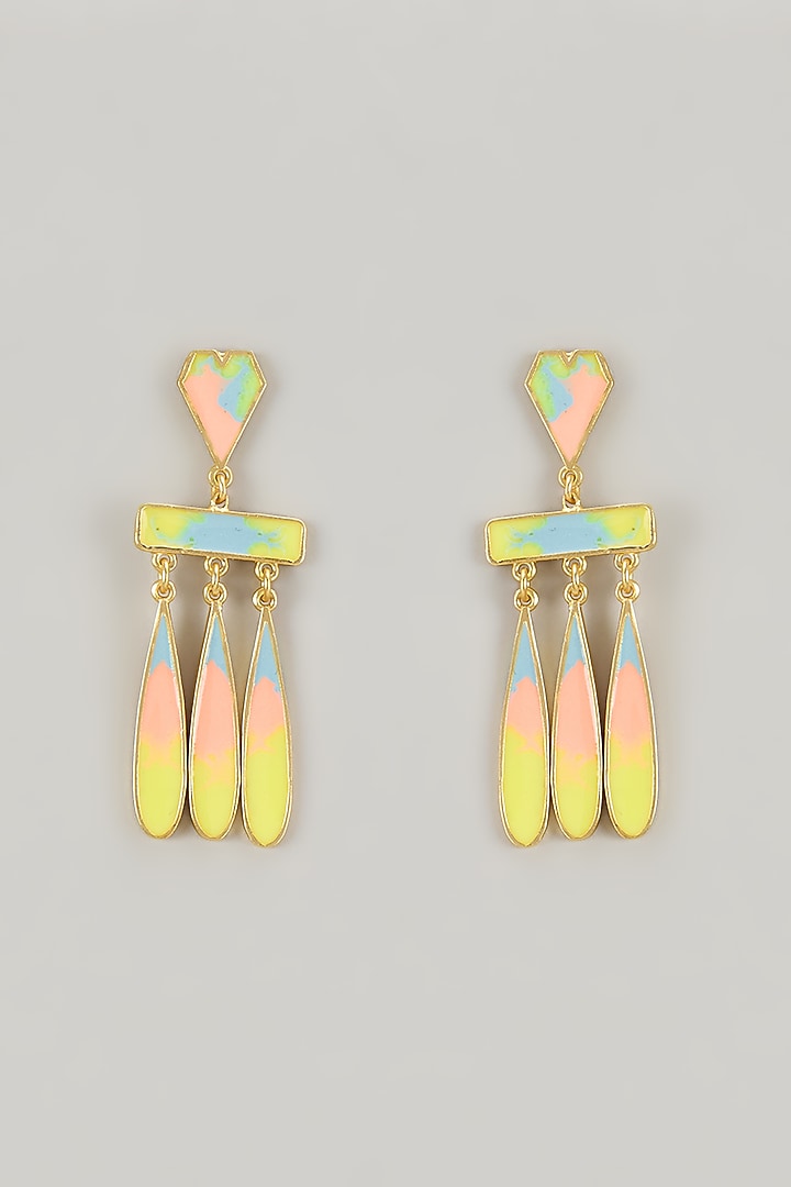 Gold Plated White & Blush Enameled Dangler Earrings by Bauble Bazaar at Pernia's Pop Up Shop