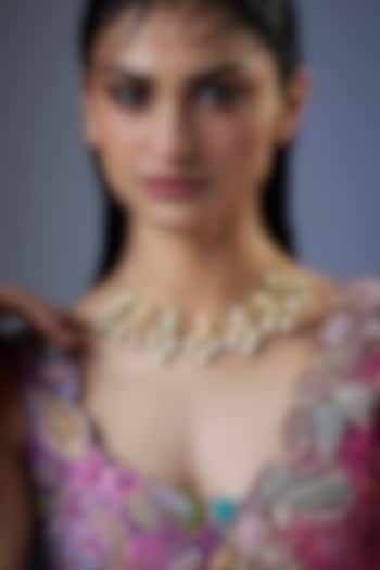 Gold Plated Multi-Colored Stone Enameled Necklace by Bauble Bazaar at Pernia's Pop Up Shop