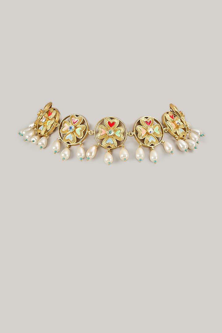Gold Plated Swarovski Crystal Coral Enamel Necklace by Bauble Bazaar at Pernia's Pop Up Shop