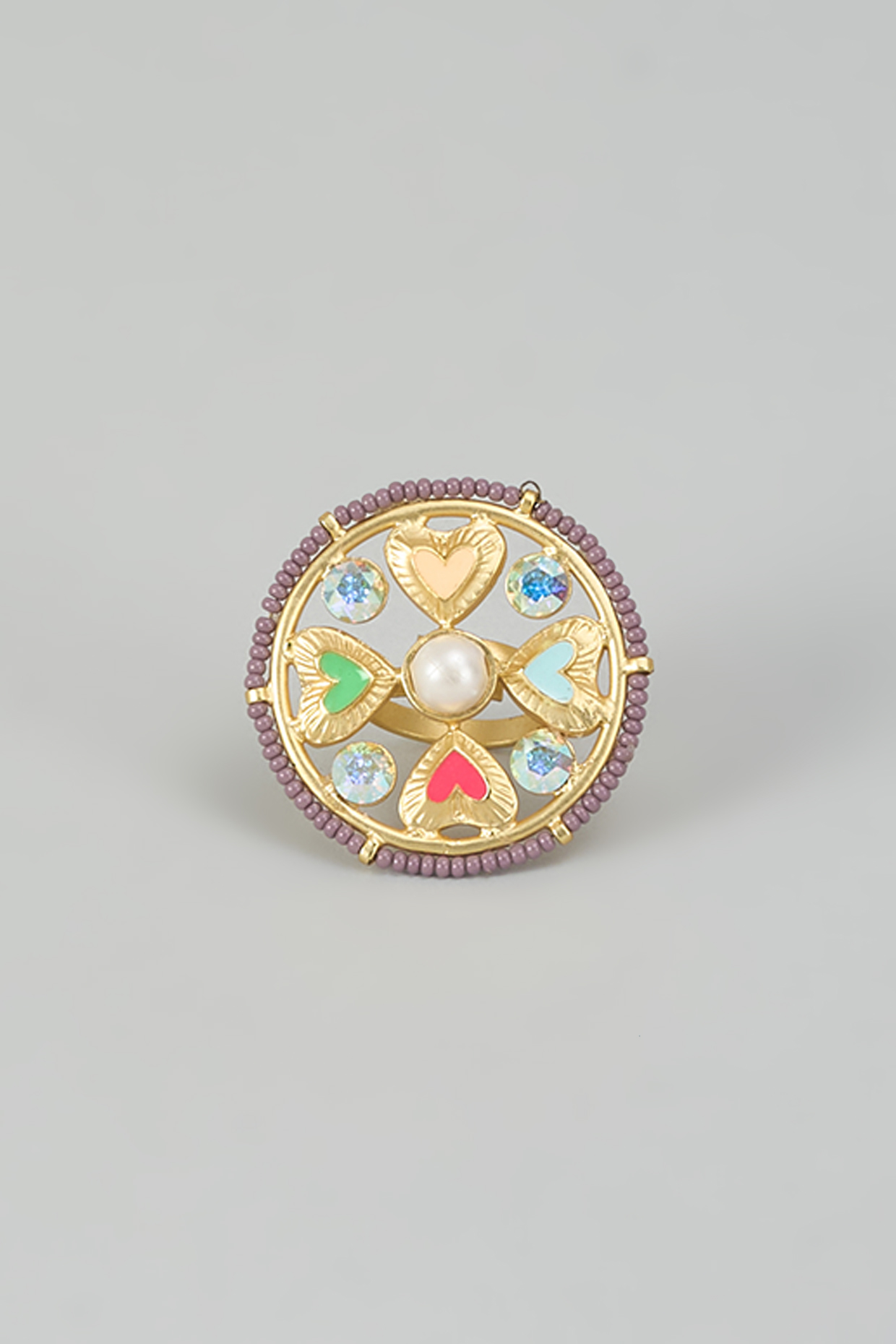 Gold Finish Beaded & Multi-Colored Enameled Ring by Bauble Bazaar at Pernia's Pop Up Shop