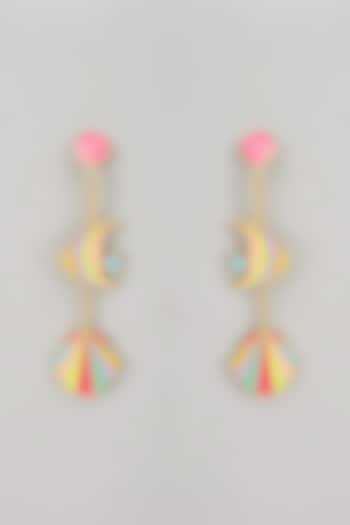 Gold Finish Pearl Embellished Enameled Dangler Earrings by Bauble Bazaar at Pernia's Pop Up Shop