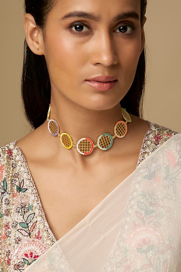 Gold Plated Violet Enameled Choker Necklace by Bauble Bazaar at Pernia's Pop Up Shop