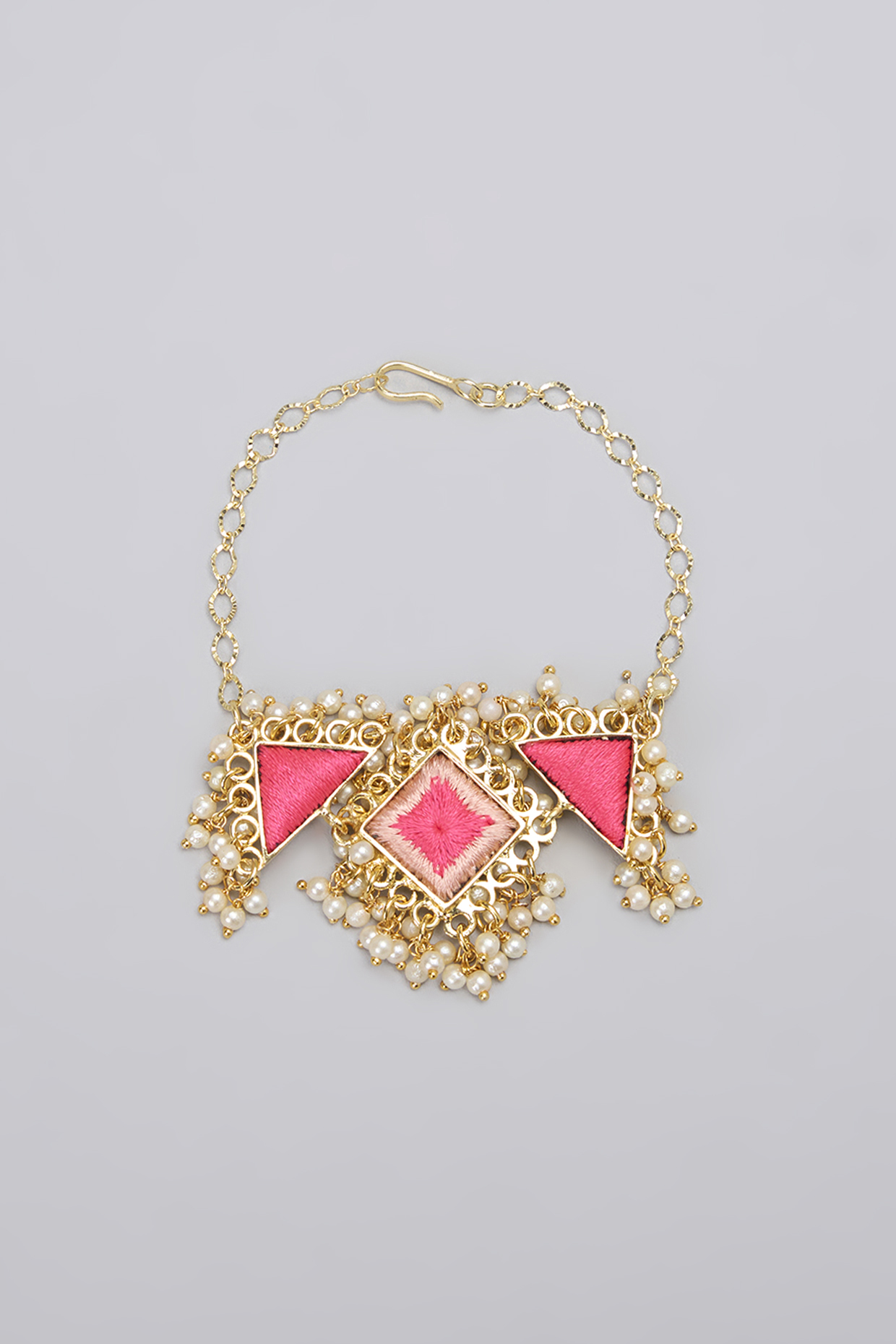 Gold Plated Pearl & Silk Thread Embroidered Bracelet by Bauble Bazaar at Pernia's Pop Up Shop