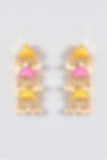 Gold Finish Silk Thread Embroidered Dangler Earrings by Bauble Bazaar at Pernia's Pop Up Shop