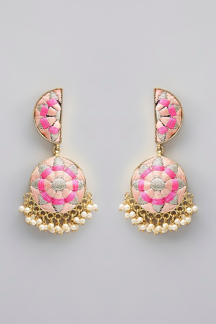Gold Plated Silk Thread Embroidered & Pearl Dangler Earrings by Bauble Bazaar at Pernia's Pop Up Shop