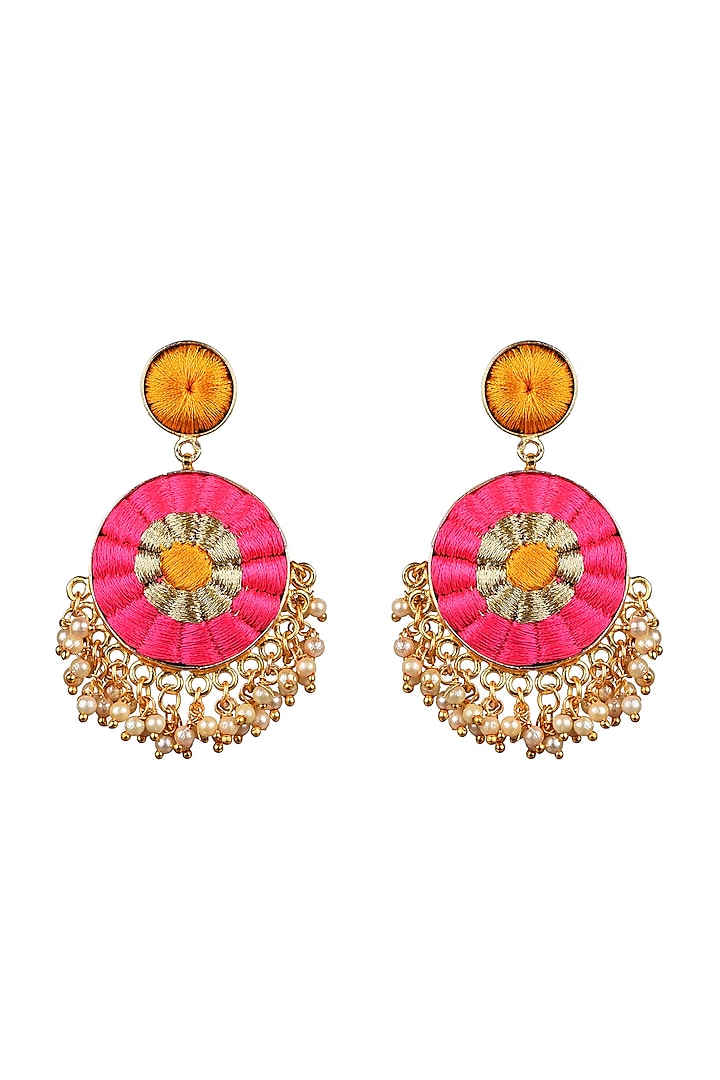 Gold Finish Pearl Hand Embroidered Drop Earrings  by Bauble Bazaar at Pernia's Pop Up Shop