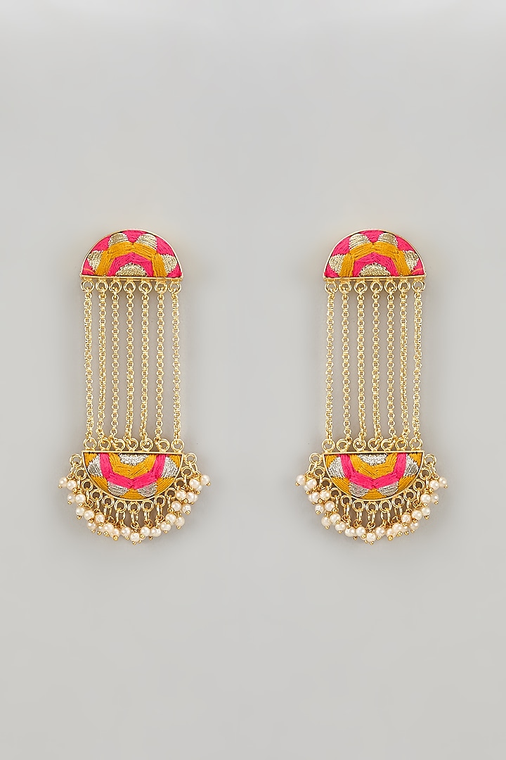 Gold Finish Silk Thread & Pearl Embellished Dangler Earrings by Bauble Bazaar at Pernia's Pop Up Shop