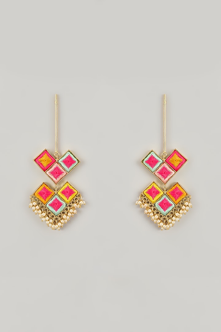 Gold Plated Enameled Dangler Earrings by Bauble Bazaar at Pernia's Pop Up Shop