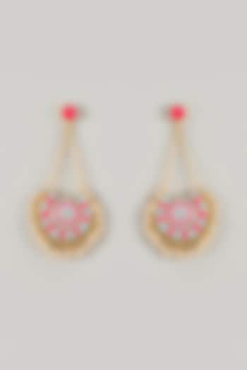 Gold Plated Pearl Enameled Jhumka Earrings by Bauble Bazaar at Pernia's Pop Up Shop