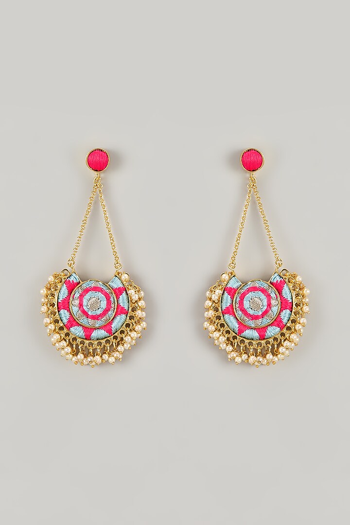 Gold Plated Pearl Enameled Jhumka Earrings by Bauble Bazaar at Pernia's Pop Up Shop